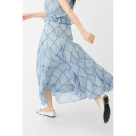 （小眠专属）HeyDress法式格纹气质套装女夏季荡领花边上衣高腰立体斜裁半身裙