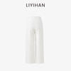 LIYIHAN 25夏亚麻斜门襟扣子阔腿裤白色直筒裤简约 商品缩略图2