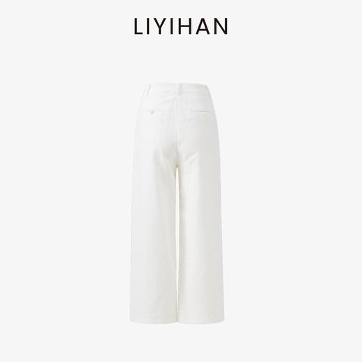 LIYIHAN 25夏亚麻斜门襟扣子阔腿裤白色直筒裤简约 商品图2