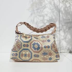 壮锦-米色蟒龙纹小手提包