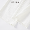 LIYIHAN 25夏亚麻斜门襟扣子阔腿裤白色直筒裤简约 商品缩略图3