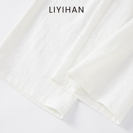 LIYIHAN 25夏亚麻斜门襟扣子阔腿裤白色直筒裤简约 商品图3