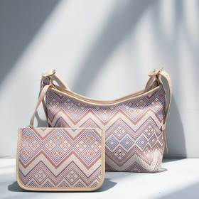 壮锦-粉色几何纹大挎包