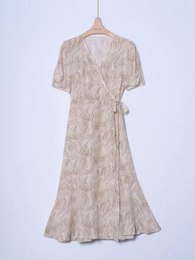 女士V领短袖真丝茶歇裙