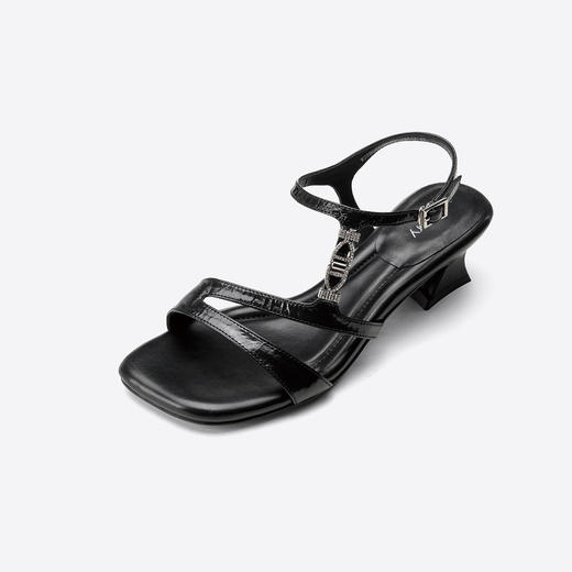 Westory2025新款水钻方头后空外穿时装高跟凉拖鞋百搭跟一字拖W25BG62281 商品图1