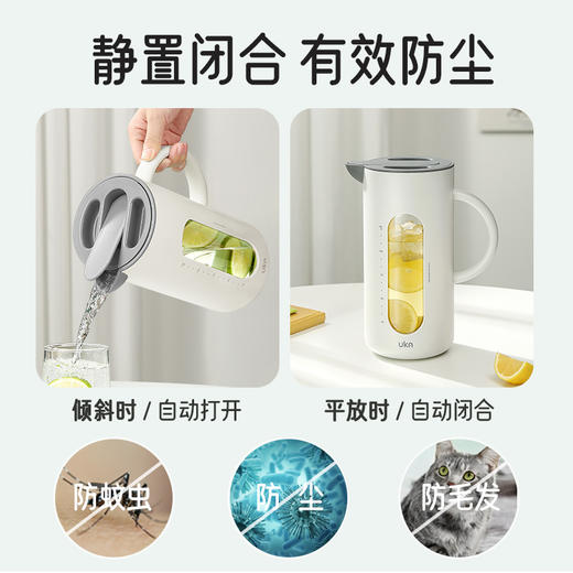 【UKA JUG 自开合冷水壶】1.6L大容量 高硼硅玻璃内胆耐120℃高温 防尘壶嘴自动闭合 过滤格栅分离果肉 商品图2