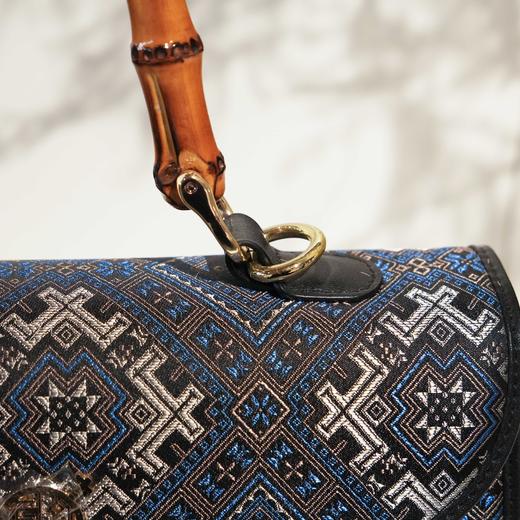 壮锦-蓝色凤凰花纹竹节手提斜挎包 商品图3