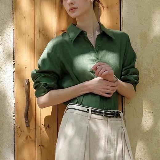 伊泺杉100%苎麻衬衫｜今年流行「松绿色」衬衫，太太太治愈了【5-7天发货】 商品图0