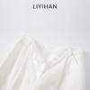 LIYIHAN 25夏亚麻斜门襟扣子阔腿裤白色直筒裤简约 商品缩略图4
