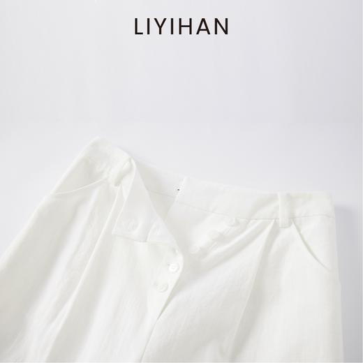 LIYIHAN 25夏亚麻斜门襟扣子阔腿裤白色直筒裤简约 商品图4