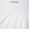 LIYIHAN 25夏亚麻斜门襟扣子阔腿裤白色直筒裤简约 商品缩略图1