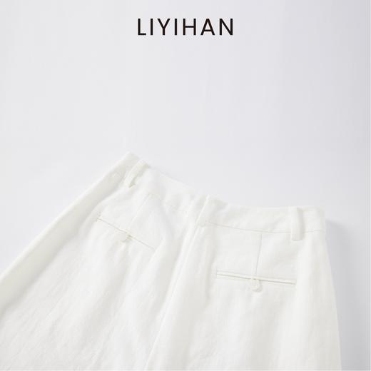 LIYIHAN 25夏亚麻斜门襟扣子阔腿裤白色直筒裤简约 商品图1
