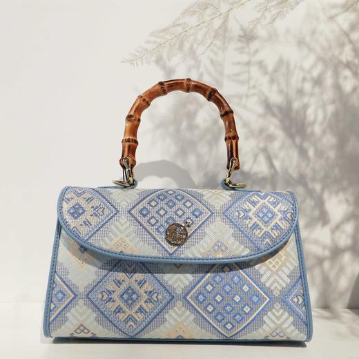 壮锦-蓝色凤凰花纹竹节手提斜挎包 商品图0