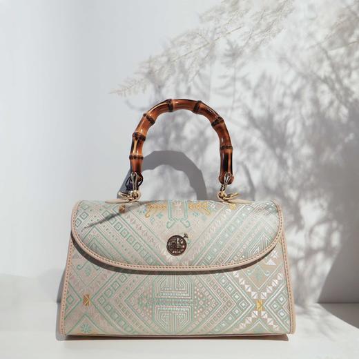 壮锦-蓝色凤凰花纹竹节手提斜挎包 商品图4