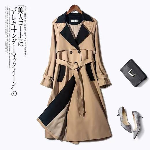 【诗铭洛可】A325 风衣外套大码洋气减龄遮肉口袋领口撞色长款外套 商品图2