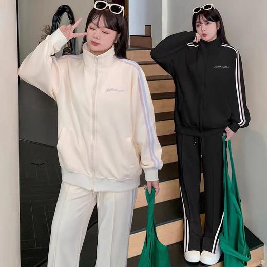 【诗铭洛可】0346休闲长裤侧开叉白+粉两道杠单件休闲裤B18-3 商品图1