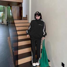 【诗铭洛可】0346休闲长裤侧开叉白+粉两道杠单件休闲裤B18-3