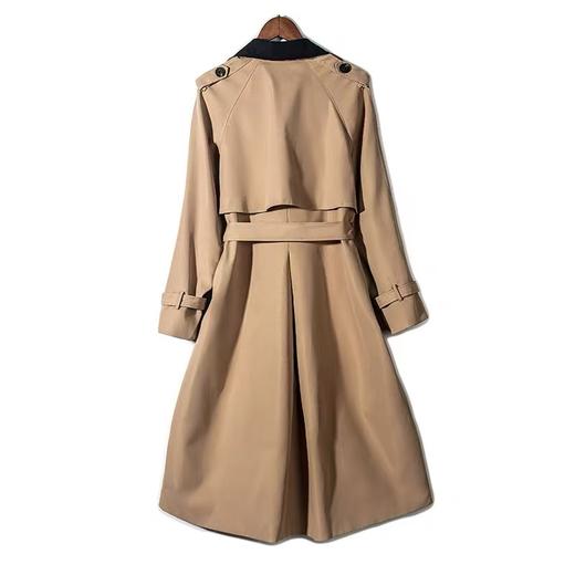 【诗铭洛可】A325 风衣外套大码洋气减龄遮肉口袋领口撞色长款外套 商品图3