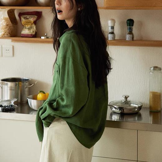 伊泺杉100%苎麻衬衫｜今年流行「松绿色」衬衫，太太太治愈了【5-7天发货】 商品图3