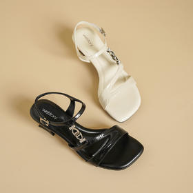 Westory2025新款水钻方头后空外穿时装高跟凉拖鞋百搭跟一字拖W25BG62281