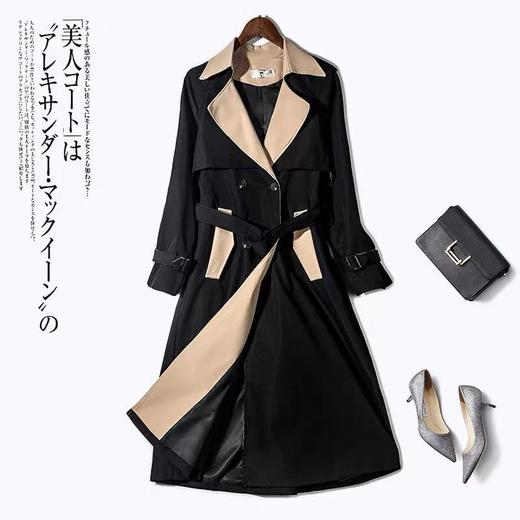 【诗铭洛可】A325 风衣外套大码洋气减龄遮肉口袋领口撞色长款外套 商品图0