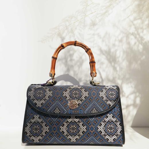 壮锦-蓝色凤凰花纹竹节手提斜挎包 商品图2