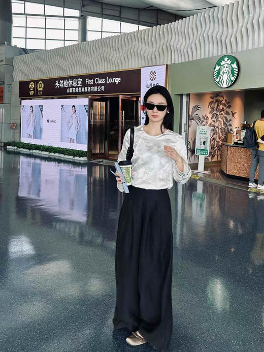 盛唐牡丹| 真丝龟纹香云纱褶皱阔腿裤 商品图0