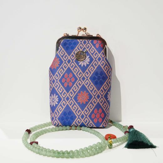 壮锦-杏黄色几何纹珠珠链条包 商品图1