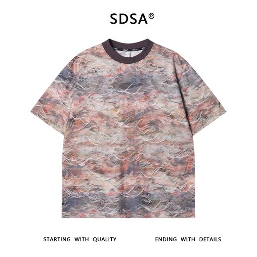 T3543夏季高级感新款男士美式扎染破烂设计圆领短袖T恤高街时尚上衣 商品图1
