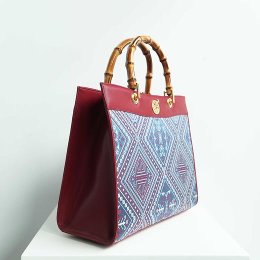 壮锦-酒红色万寿纹竹节手提大包 商品图1