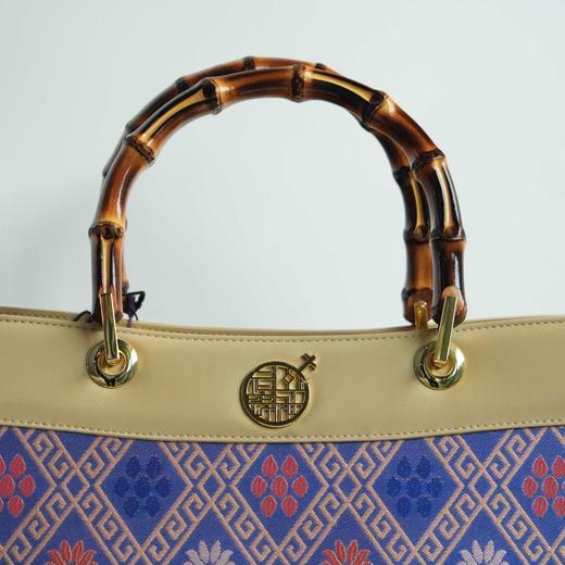 壮锦-酒红色万寿纹竹节手提大包 商品图7