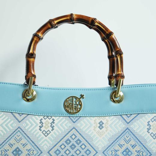 壮锦-酒红色万寿纹竹节手提大包 商品图5