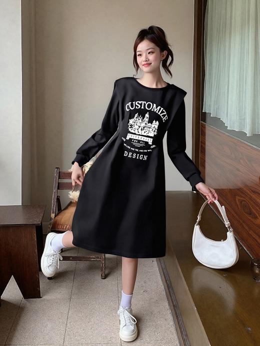 【诗铭洛可】W914 印花卫衣裙长袖压褶连衣裙 商品图0