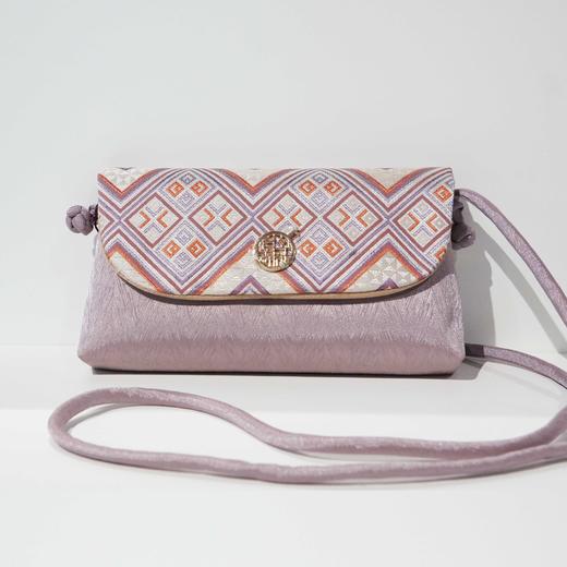 壮锦-粉色几何纹单肩斜挎小包 商品图1