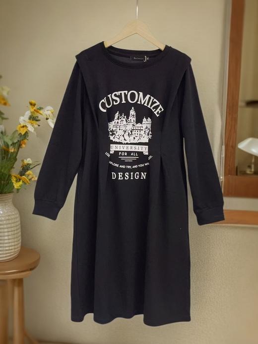 【诗铭洛可】W914 印花卫衣裙长袖压褶连衣裙 商品图2