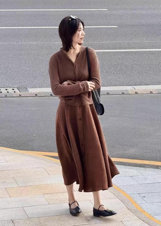 522-7 补货到 氛围感咖色 小禾 亚麻背心 亚麻开衫 商品图3