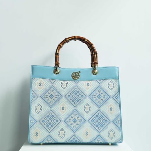 壮锦-酒红色万寿纹竹节手提大包 商品图4