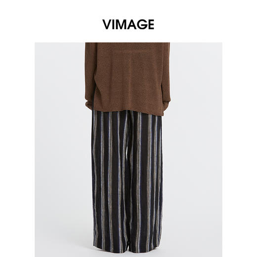 VIMAGE纬漫纪复古老钱风垂坠百搭宽松时尚条纹阔腿裤夏季新款V2305943 商品图4