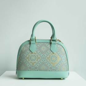 壮锦-青色四燕纹贝壳手提/斜挎包