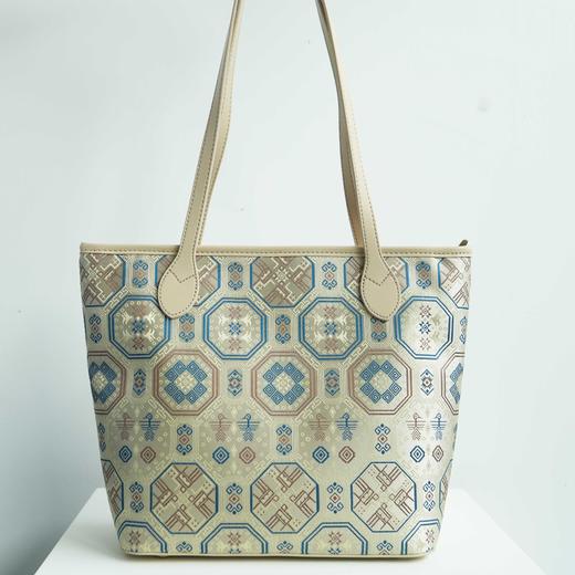 壮锦-米色蟒龙纹托特包 商品图0