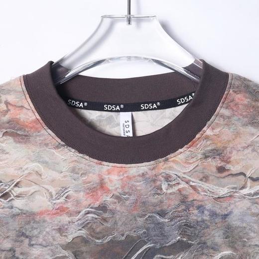 T3543夏季高级感新款男士美式扎染破烂设计圆领短袖T恤高街时尚上衣 商品图2