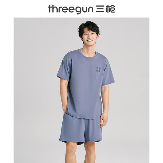 Threegun三枪 【水柔棉】圆领短袖短裤男士家居套家居服-82061D011 商品图4