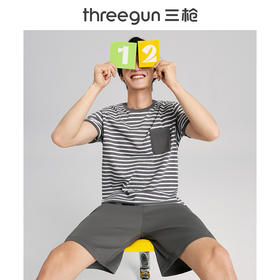 Threegun三枪 【水柔棉】彩条圆领短袖短裤男士家居套家居服-82055D011