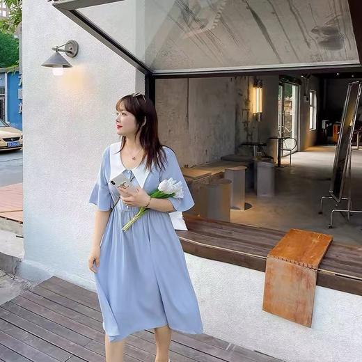 超值购【诗铭洛可】X040 短袖连衣裙拼色领喇叭袖法式简约裙子A10-3 商品图3