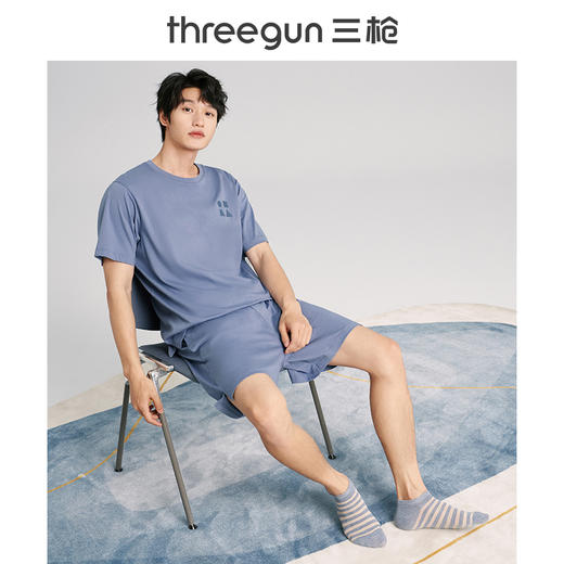 Threegun三枪 【水柔棉】圆领短袖短裤男士家居套家居服-82061D011 商品图6