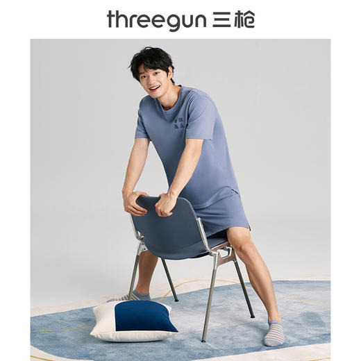 Threegun三枪 【水柔棉】圆领短袖短裤男士家居套家居服-82061D011 商品图7