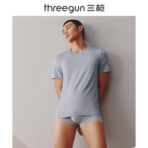 Threegun三枪 【凉感木代尔】隐条圆领男士短袖上衣打底衫-24023A011 商品图2