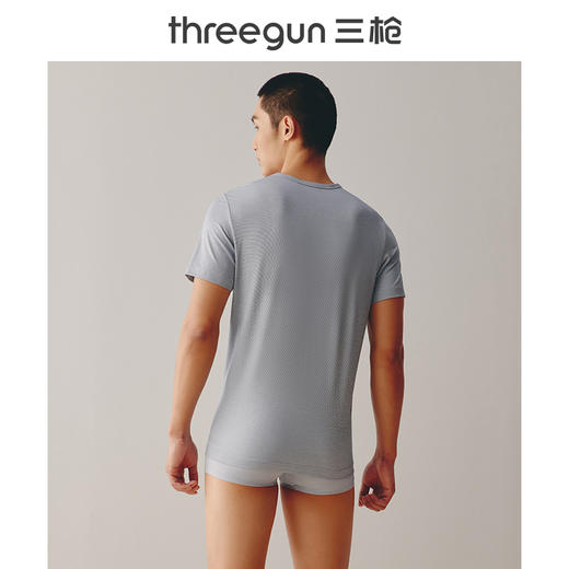 Threegun三枪 【凉感木代尔】隐条圆领男士短袖上衣打底衫-24023A011 商品图3
