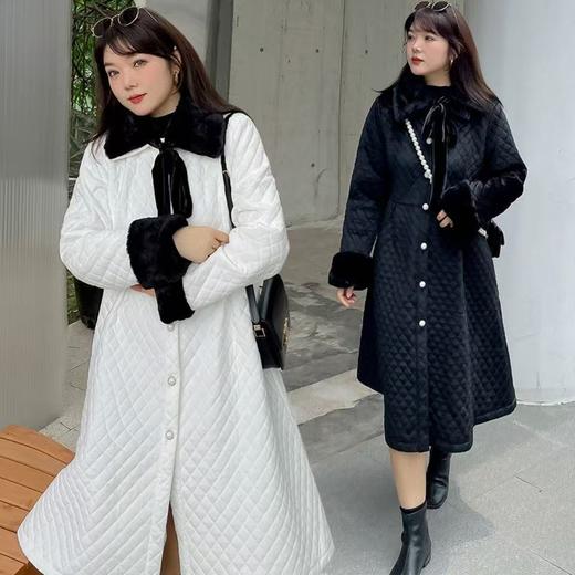 清！不支持退（无毛领毛袖套件）【诗铭洛可】XCA423棉服大码法式复古OL中长款气质菱格大衣外套 商品图3