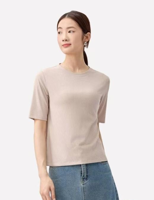 FF竹纤维女士简约圆领螺纹五分袖8070 商品图3